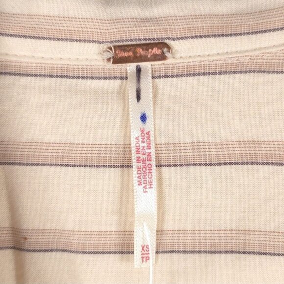 NWOT Free People Caitlin Top Beige Striped Tie Front Boho Blouse Size XS/TP - Picture 7 of 16